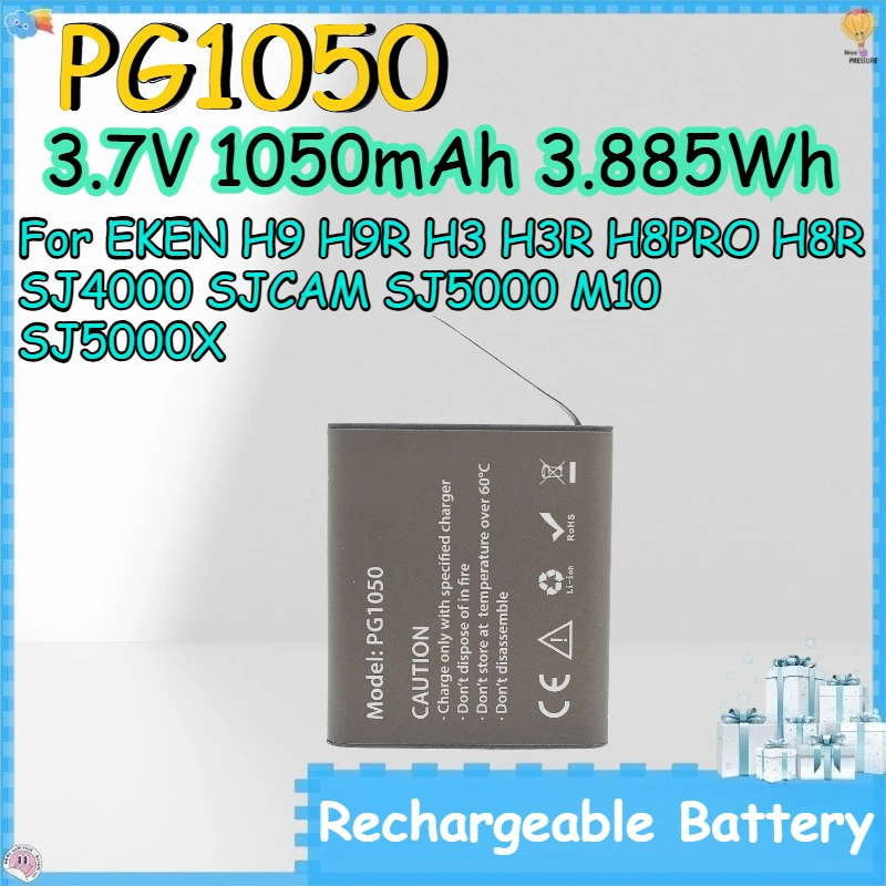 PG1050 3.7V 1050mAh 3.885Wh Rechargeable Battery for EKEN H9 H9R H3 H3R H8PRO H8R SJ4000 SJCAM SJ5000 M10 SJ5000X Action Camera
PG1050 3.7V 1050mAh 3.885Wh Rechargeable Battery for EKEN H9 H9R H3 H3R H8PRO H8R SJ4000 SJCAM SJ5000 M10 SJ5000X Action Camera