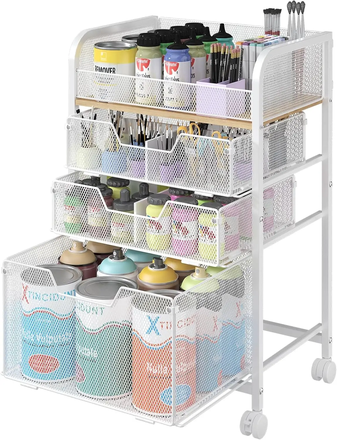 4-Tier Rolling Utility Cart with 3 Drawers, Under Desk Storage Cart with Lockable Wheels and DIY Dividers for Art Supplies
4-Tier Rolling Utility Cart with 3 Drawers, Under Desk Storage Cart with Lockable Wheels and DIY Dividers for Art Supplies