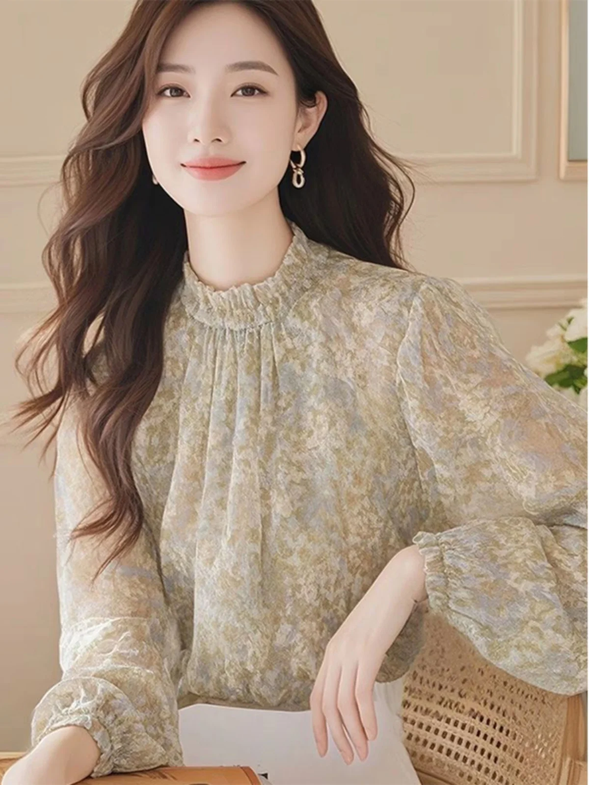 Spring Autumn New Sle Beautiful een Floral Print Chiffon Top Long Sve Women's irt Cover Belly Loose Fit Polyester
Spring Autumn New Sle Beautiful een Floral Print Chiffon Top Long Sve Women's irt Cover Belly Loose Fit Polyester