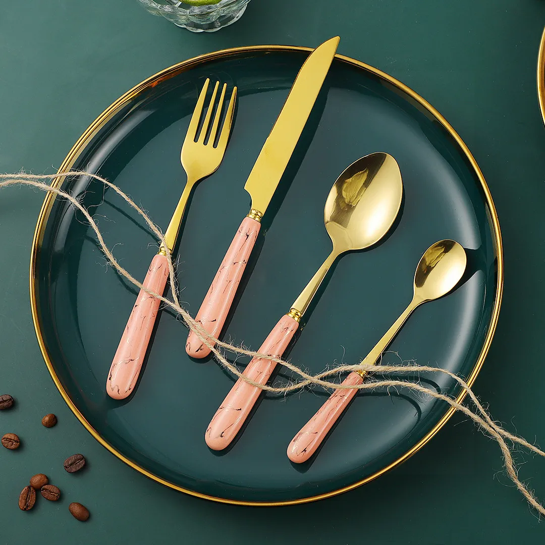 Ceramic handle pink gold Cutlery Set Kitchen Dinnerware 24pcs set Stainless Steel Knife Fork Spoon Set Tea Spoon Tableware
Ceramic handle pink gold Cutlery Set Kitchen Dinnerware 24pcs set Stainless Steel Knife Fork Spoon Set Tea Spoon Tableware