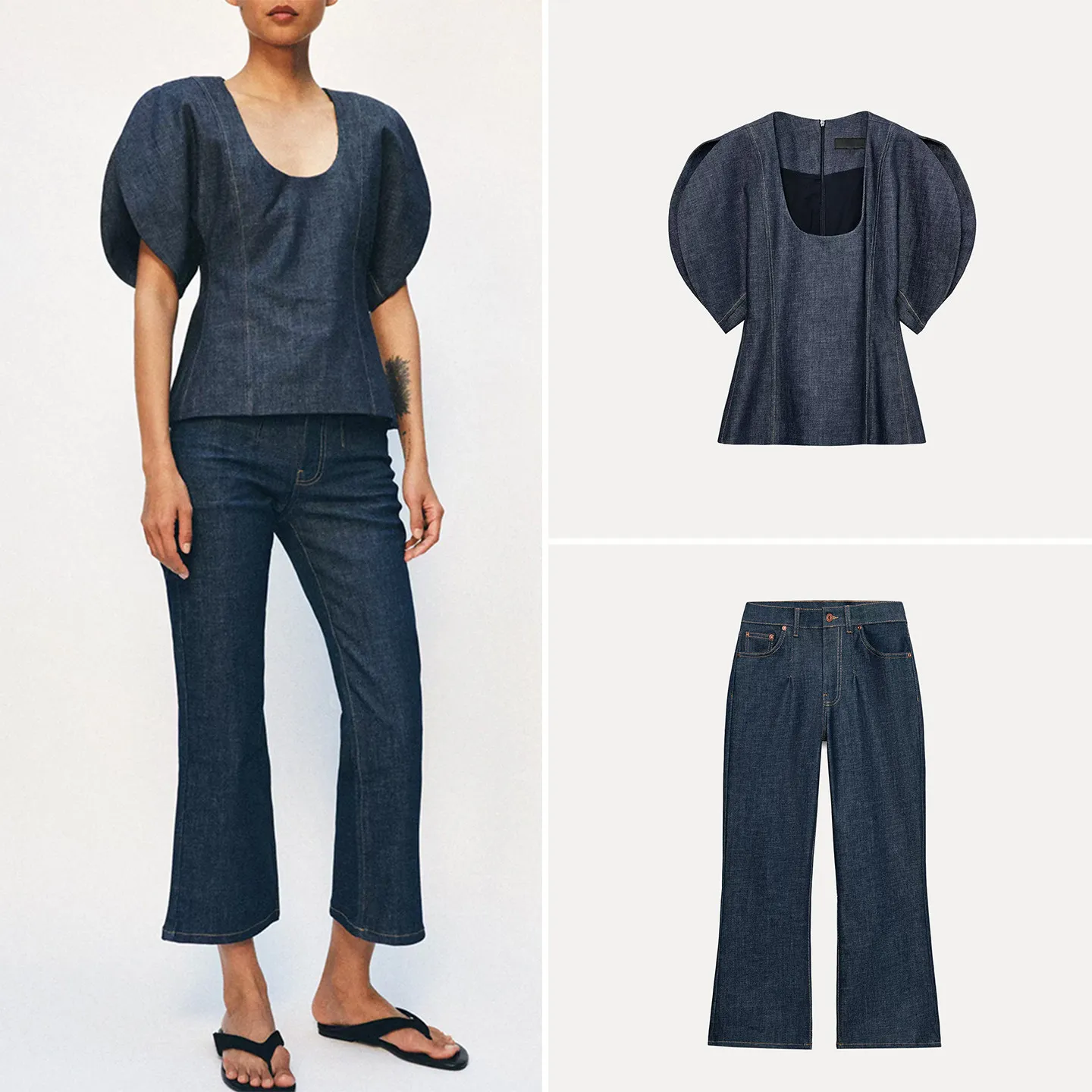 Women's round Neck Bubble Short Sleeve Denim Shirt Ankle-Length Micro Flare Jeans Summer Fashion Set ZADATA Brand 2026 Summer...
Women's round Neck Bubble Short Sleeve Denim Shirt Ankle-Length Micro Flare Jeans Summer Fashion Set ZADATA Brand 2026 Summer...