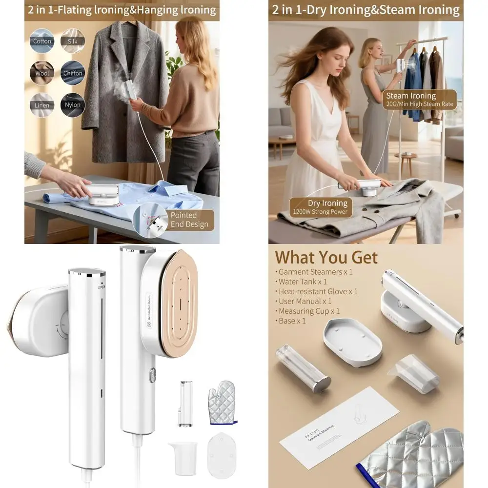 Паровой утюг и ручной отпариватель для одежды 2-в-1 Quick Heat, 1200 Вт, быстрое разглаживание складок, 90° ° Вращающаяся панель, портативная, для одежды
Паровой утюг и ручной отпариватель для одежды 2-в-1 Quick Heat, 1200 Вт, быстрое разглаживание складок, 90° ° Вращающаяся панель, портативная, для одежды