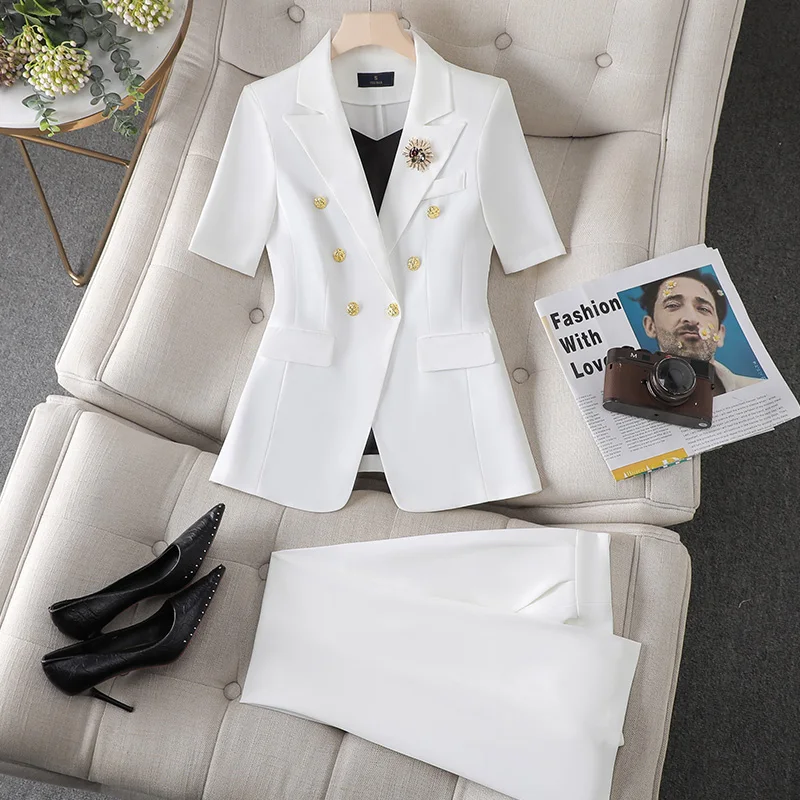 Solid Suits for Women 2023 Fashion Office Ladies Single Breasted Short Sleeve Blazer Women Chic Slim Suits Pants 2 Piece Sets
Solid Suits for Women 2023 Fashion Office Ladies Single Breasted Short Sleeve Blazer Women Chic Slim Suits Pants 2 Piece Sets