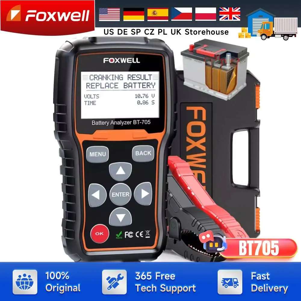 FOXWELL BT705 тестер автомобильного аккумулятора 12 В 24 В автомобильный 100-2000CCA тестер нагрузки аккумулятора анализатор аккумулятора цифровой тестер генератора переменного тока
FOXWELL BT705 тестер автомобильного аккумулятора 12 В 24 В автомобильный 100-2000CCA тестер нагрузки аккумулятора анализатор аккумулятора цифровой тестер генератора переменного тока