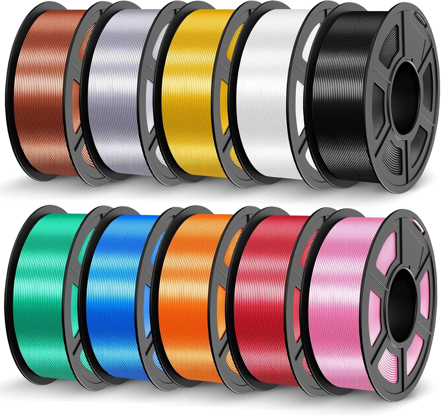 11KG Silk PLA Filament Bundle 1.75mm, 10 Colors, Metallic Shiny Finish for 3D Printing
11KG Silk PLA Filament Bundle 1.75mm, 10 Colors, Metallic Shiny Finish for 3D Printing