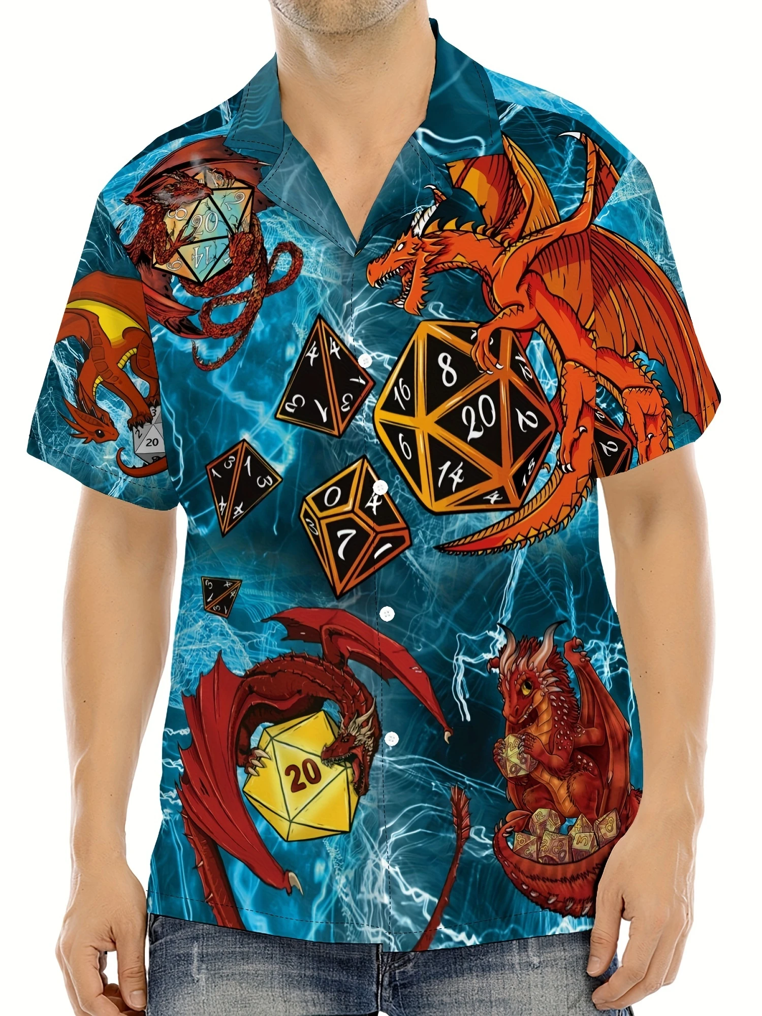 Dragon Dice Hawaiian Shirt For Men, D20 DND Print Short Sleeve Button Down Aloha Shirt, Casual Summer Beach Party Tops
Dragon Dice Hawaiian Shirt For Men, D20 DND Print Short Sleeve Button Down Aloha Shirt, Casual Summer Beach Party Tops