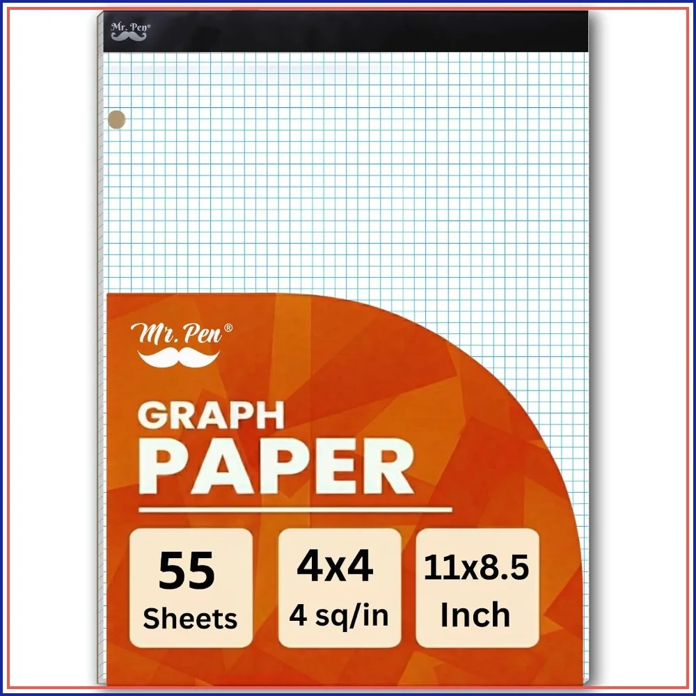 Graph Paper Pad, 8.5x11 Inches, 4x4 Grid, 55 Sheets, 3-Hole Punched, Ideal for Math, Sketching, Engineering
Graph Paper Pad, 8.5x11 Inches, 4x4 Grid, 55 Sheets, 3-Hole Punched, Ideal for Math, Sketching, Engineering