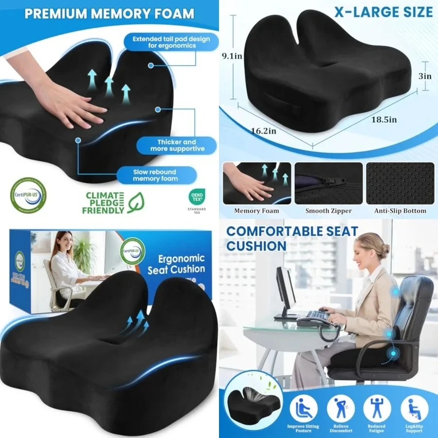 Seat Cushion, Memory Foam Office Chair Seat Cushion for Office Chairs/Car/Long Trip/Desk Chair/Gaming, X-Large Size for Sciatica & Hip & Tailbone Pain Relief, Sciatica Support (Black)
Seat Cushion, Memory Foam Office Chair Seat Cushion for Office Chairs/Car/Long Trip/Desk Chair/Gaming, X-Large Size for Sciatica & Hip & Tailbone Pain Relief, Sciatica Support (Black)