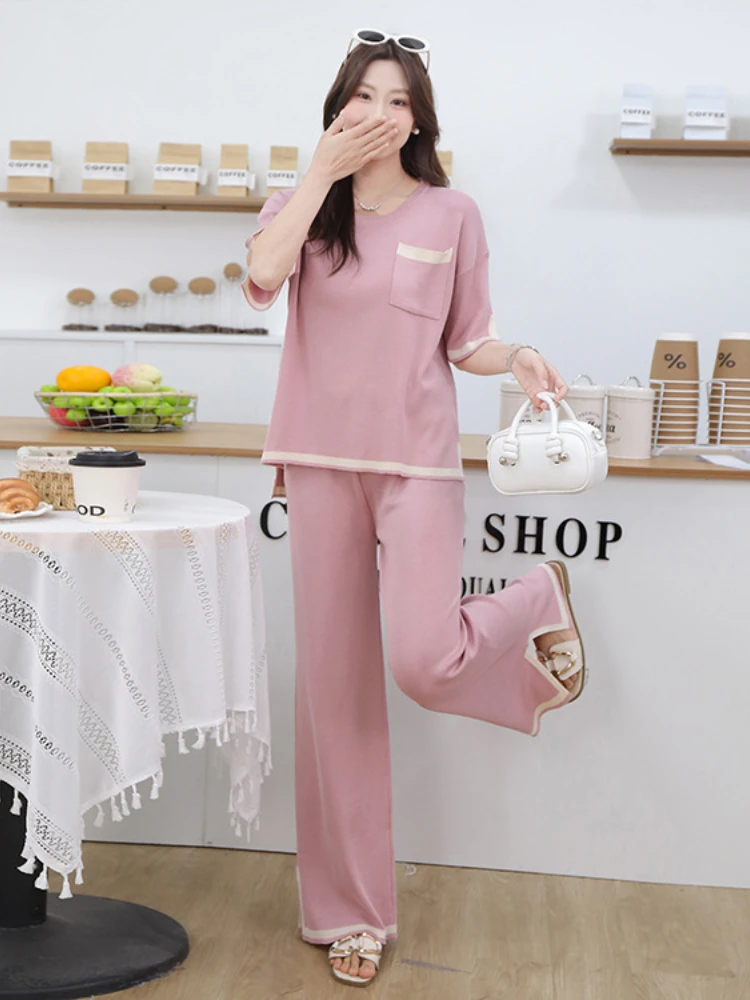 Korea Fashion Pant Sets Spring Summer Contrast Color Round Neck Short-sleeve Top and Wide Legs Pants Loose Two-piece Set
Korea Fashion Pant Sets Spring Summer Contrast Color Round Neck Short-sleeve Top and Wide Legs Pants Loose Two-piece Set