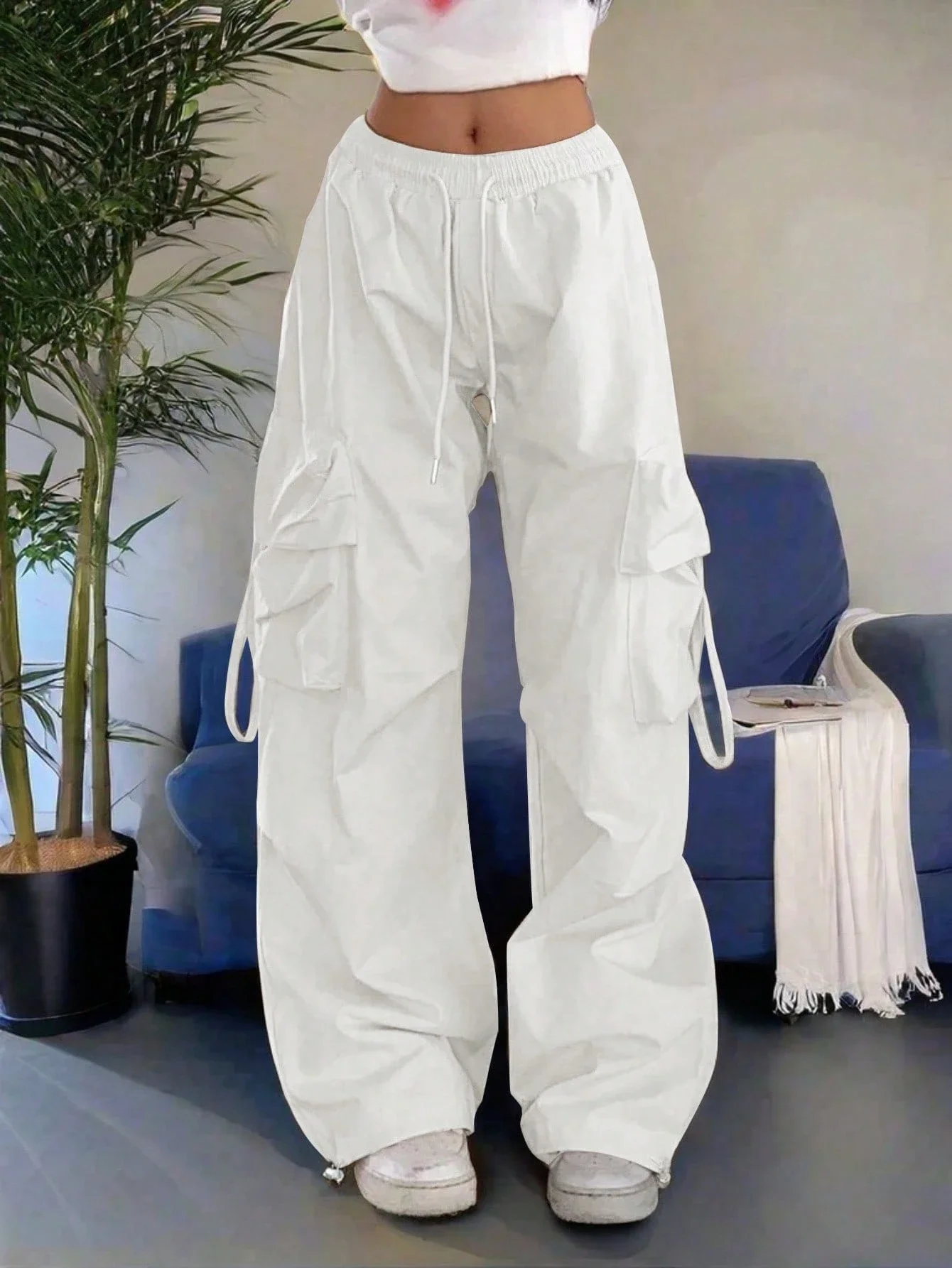 High Waist Cargo Pants With Flap Pockets Drawstring Loose Fit Streetwear White
High Waist Cargo Pants With Flap Pockets Drawstring Loose Fit Streetwear White