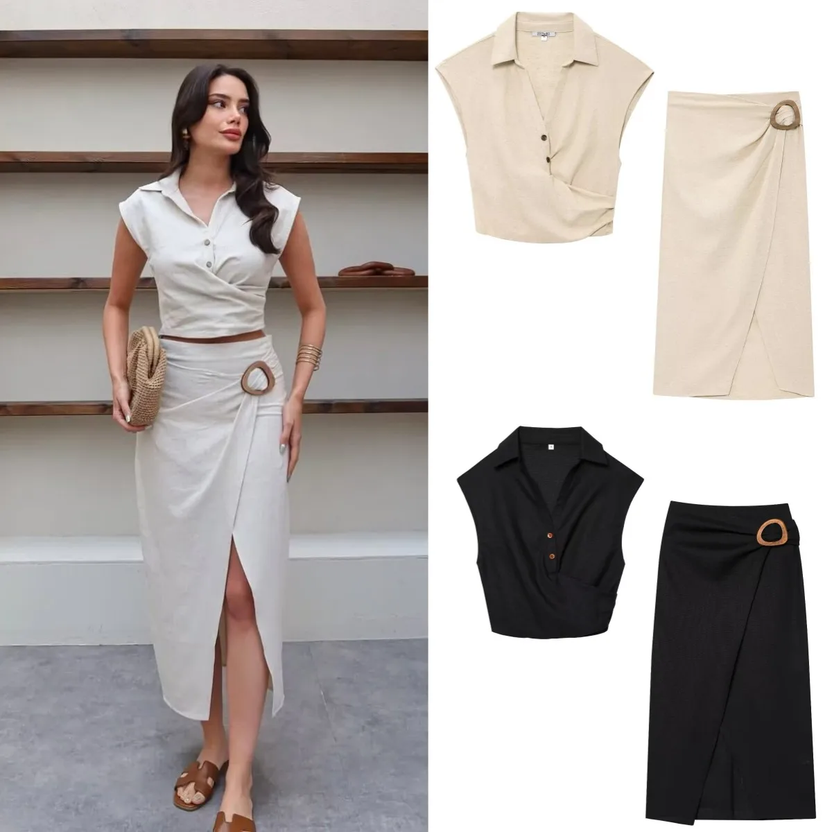 LIBIELIY New Women's Elegant Fashion Casual Suit Pleated Lapel Sleeveless Blouse & Comfortable MIDI Skirt With Buttons
LIBIELIY New Women's Elegant Fashion Casual Suit Pleated Lapel Sleeveless Blouse & Comfortable MIDI Skirt With Buttons