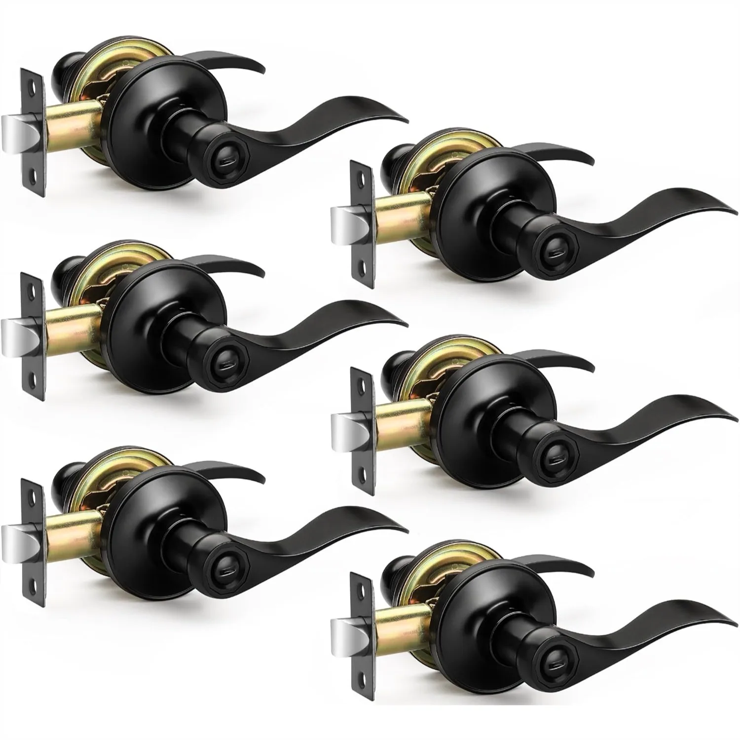 6 Pack Matte Black Door Handles Privacy Door Levers, Heavy Duty Wave Style Bed/Bath Door Locks, Reversible Levers for Right/Left
6 Pack Matte Black Door Handles Privacy Door Levers, Heavy Duty Wave Style Bed/Bath Door Locks, Reversible Levers for Right/Left