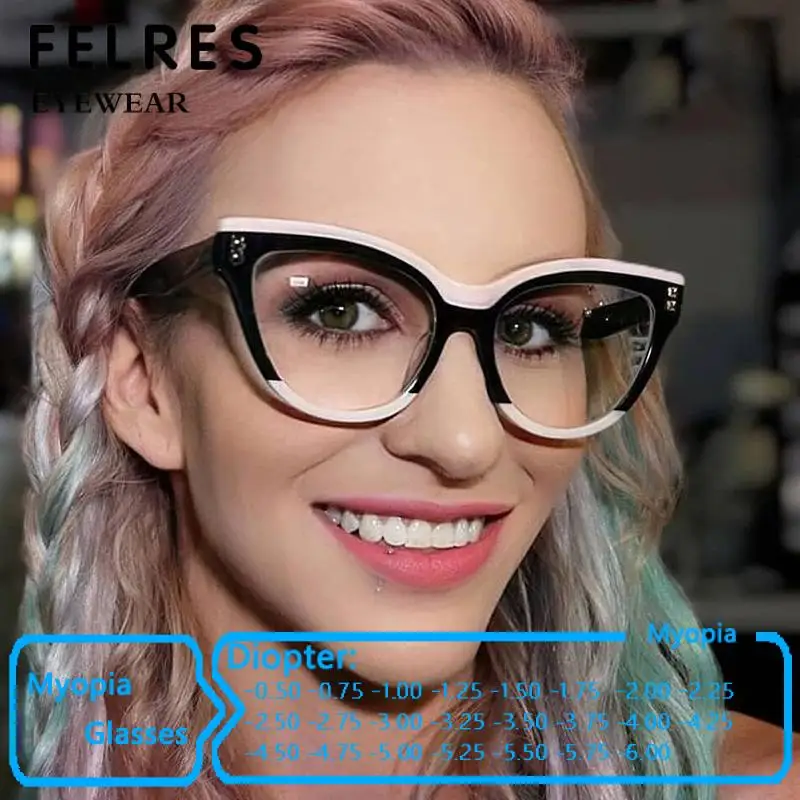 Double Color Cat Eye Anti Blue Light Myopia Glasses Women Clear Lens Optical Glasses Customized Diopter Prescription Glasses
Double Color Cat Eye Anti Blue Light Myopia Glasses Women Clear Lens Optical Glasses Customized Diopter Prescription Glasses
