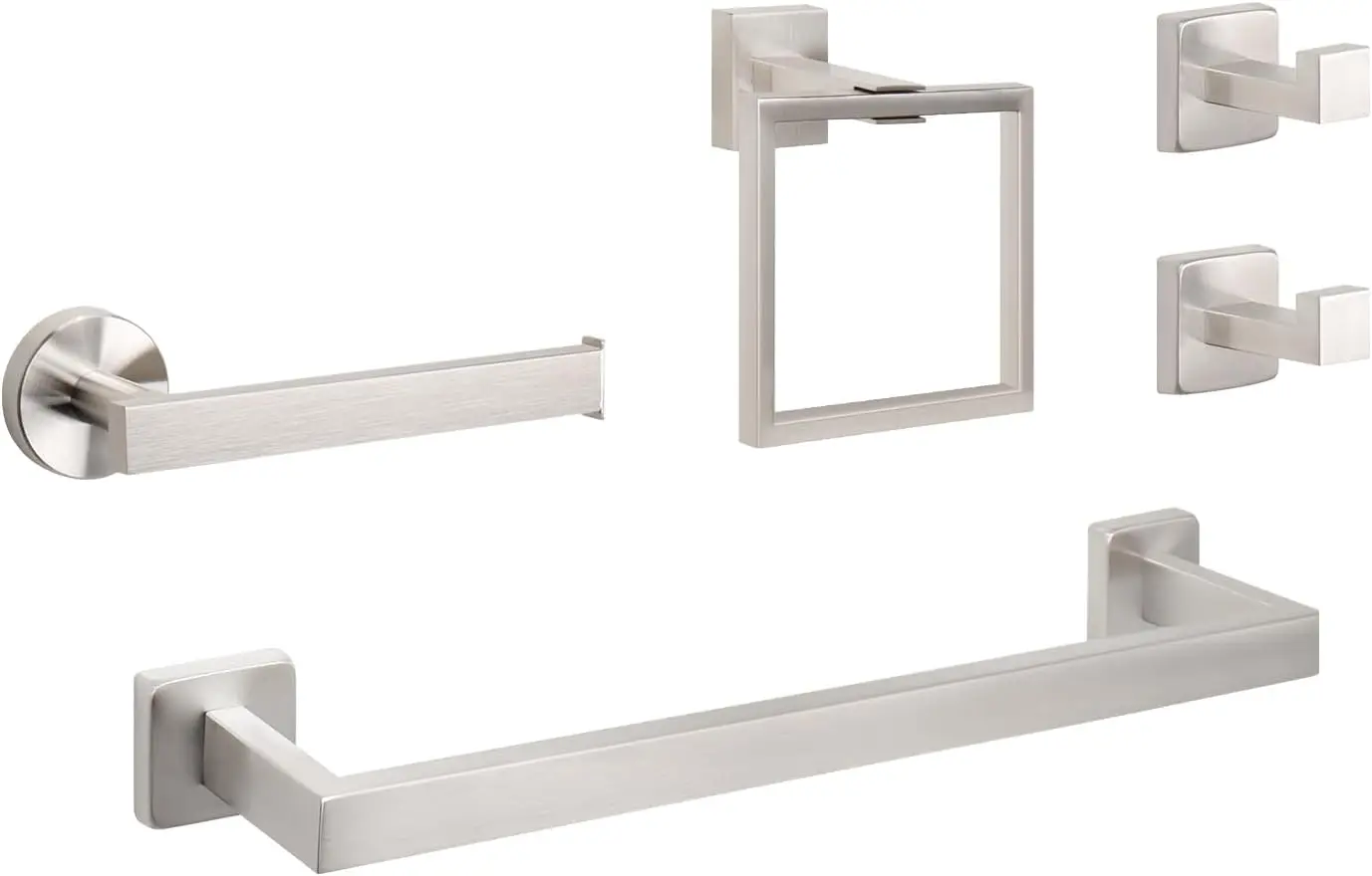 5-Piece Square Bathroom Hardware Set 304 Stainless Steel Towel Rack Set Brushed Nickel
5-Piece Square Bathroom Hardware Set 304 Stainless Steel Towel Rack Set Brushed Nickel