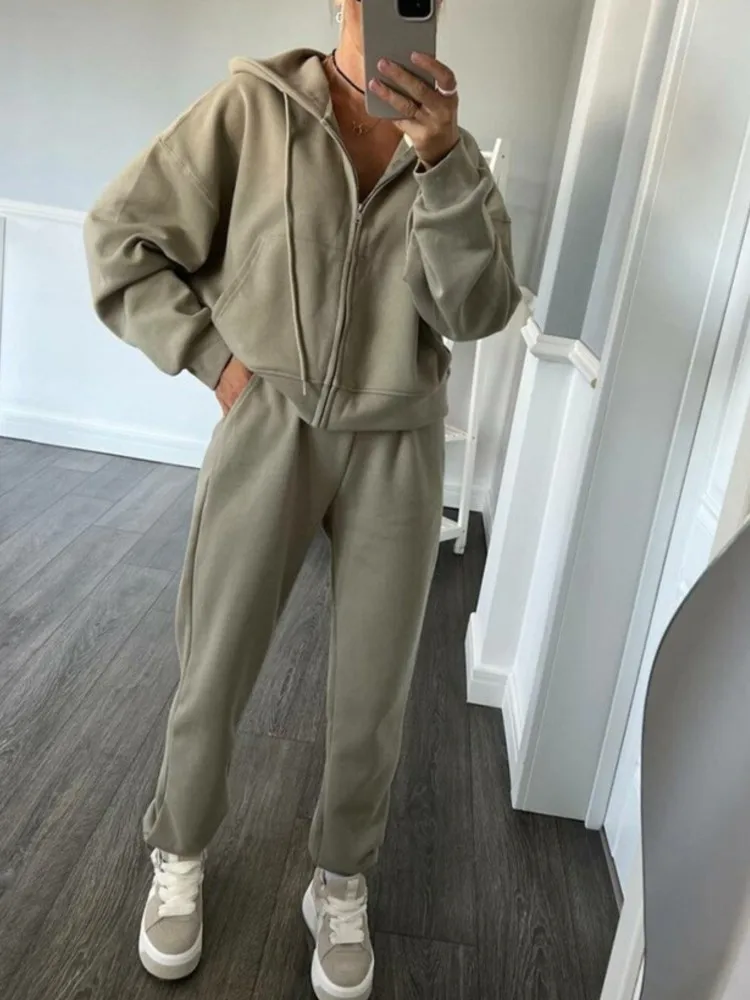 Women's Solid Color Set Autumn Casual Hooded Sports Zipper Cardigan Small Leg Pants Two-piece Sets Winter Lady Commuting Outfit
Women's Solid Color Set Autumn Casual Hooded Sports Zipper Cardigan Small Leg Pants Two-piece Sets Winter Lady Commuting Outfit