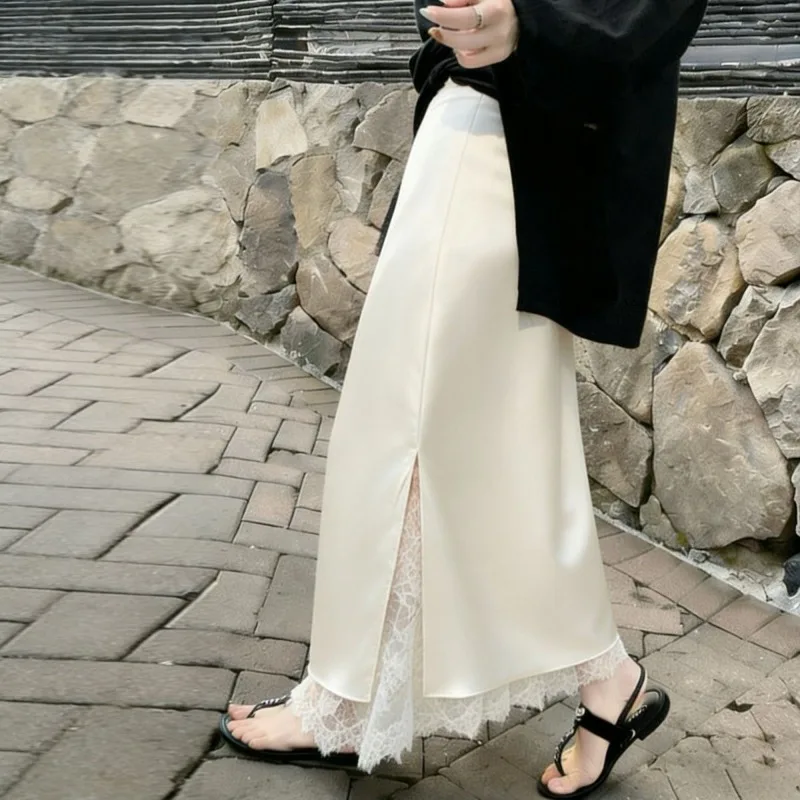 Elegant Mid-Length A-Line Skirt Women's Summer High Waist Hip Concealing Body Contouring Satin Lace Trim Fish Tail Half Skirt
Elegant Mid-Length A-Line Skirt Women's Summer High Waist Hip Concealing Body Contouring Satin Lace Trim Fish Tail Half Skirt