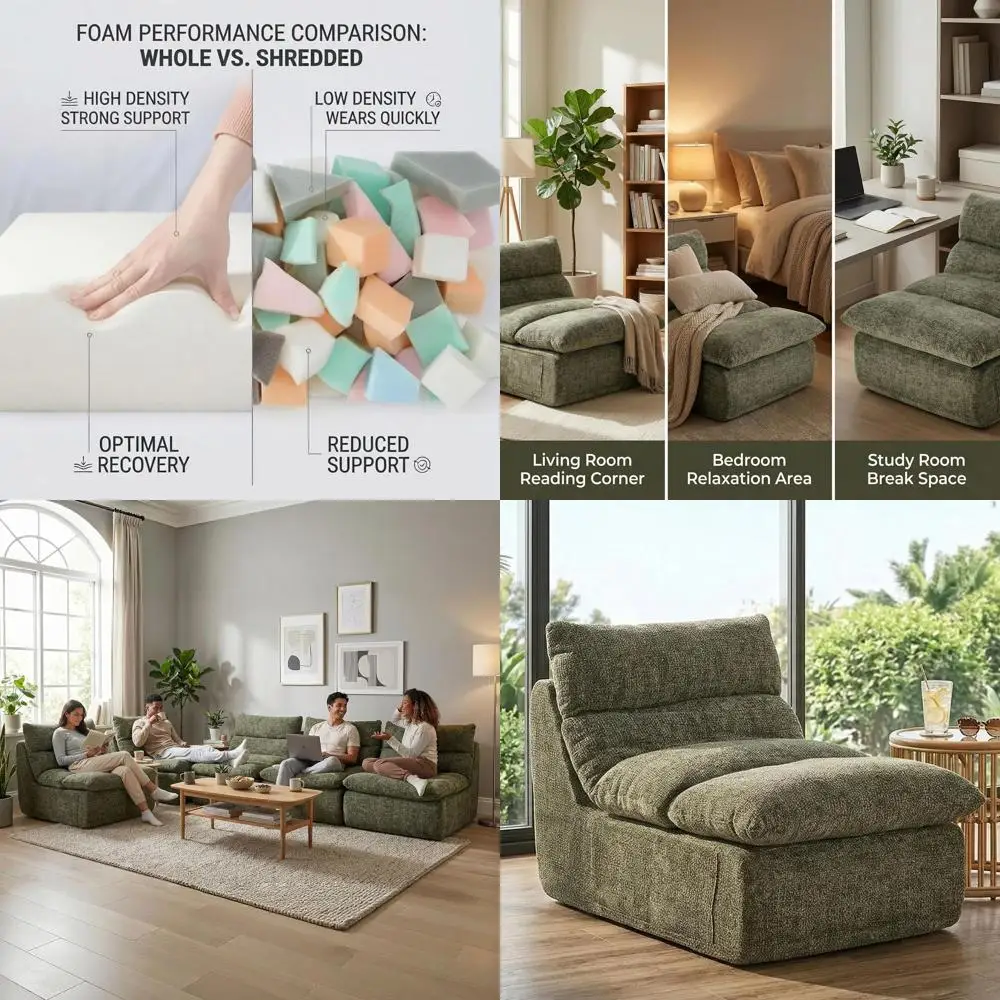 Ergonomic Lazy Sofa Chair with High-Density Foam, No Sag, Washable Cover, for Adults in Olive Green
Ergonomic Lazy Sofa Chair with High-Density Foam, No Sag, Washable Cover, for Adults in Olive Green