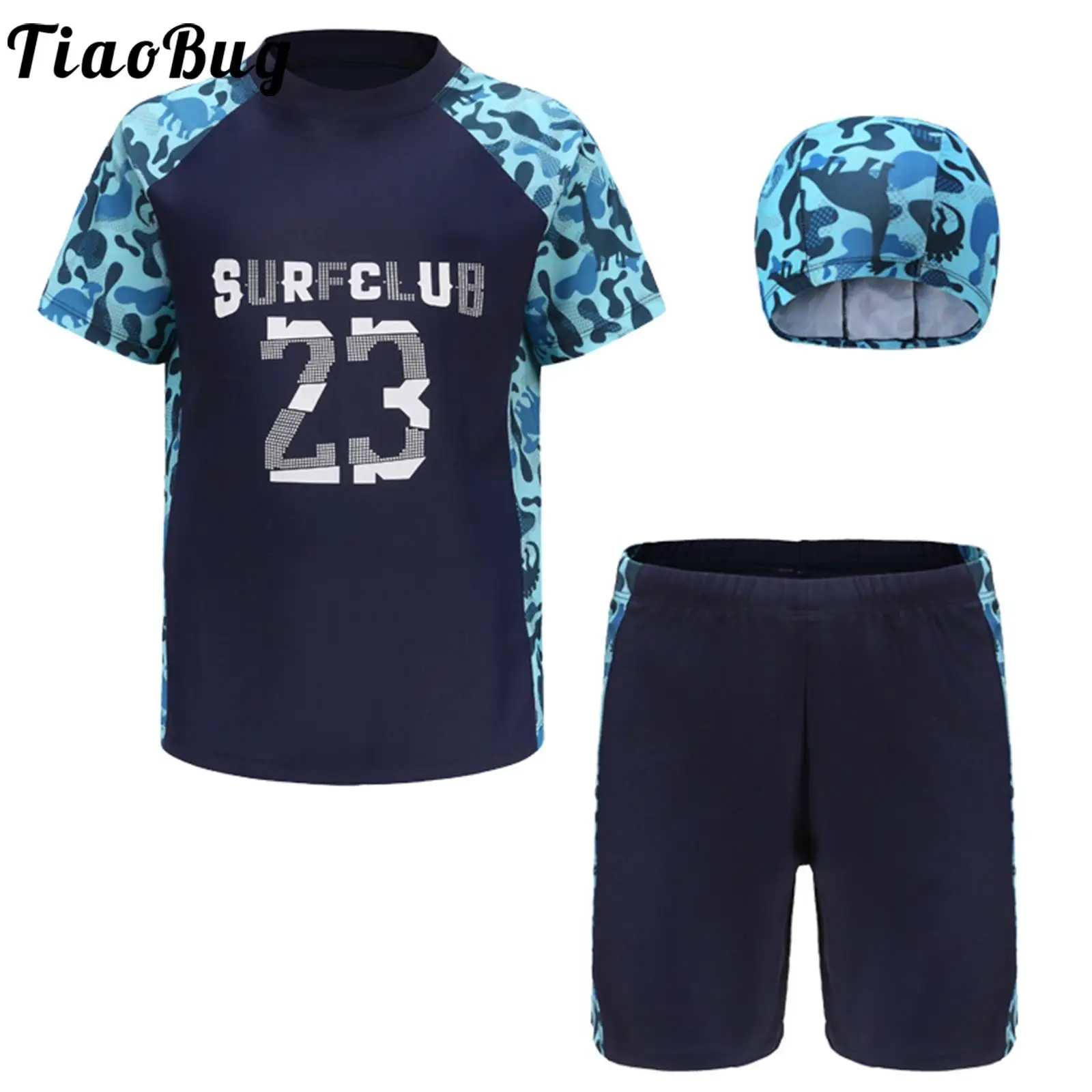 Kids Boys Swimwear Fashion Letter Print Swimsuit Short Sleeve Swim Tops Elastic Waistband Trunks And Hat Rash Guard 3 Pcs Set
Kids Boys Swimwear Fashion Letter Print Swimsuit Short Sleeve Swim Tops Elastic Waistband Trunks And Hat Rash Guard 3 Pcs Set