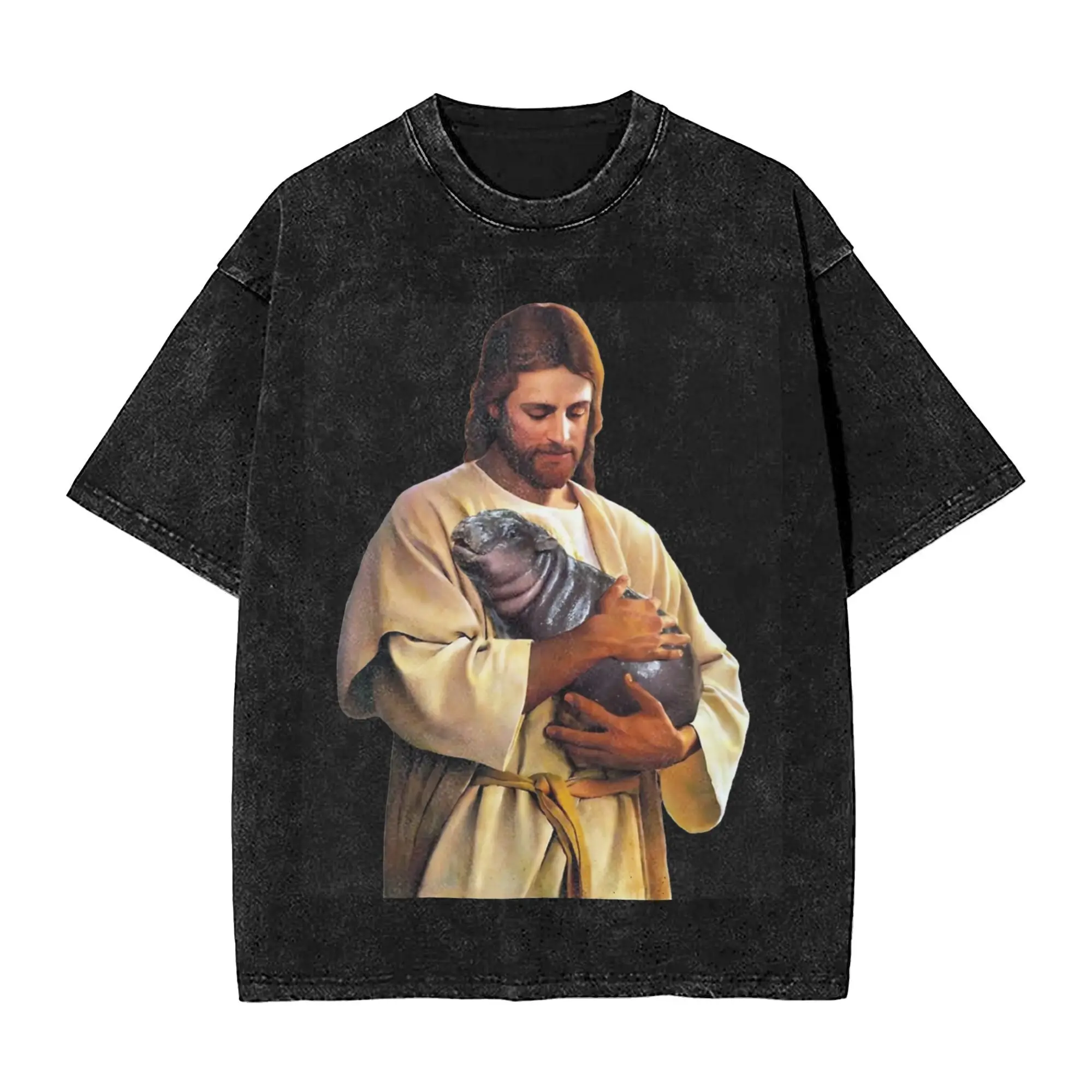 Hip Hop Jesus Carrying Moo Deng Apparel T-Shirts for Men Women Hippo Baby Animals Washed Style Tee Shirt Clothing
Hip Hop Jesus Carrying Moo Deng Apparel T-Shirts for Men Women Hippo Baby Animals Washed Style Tee Shirt Clothing