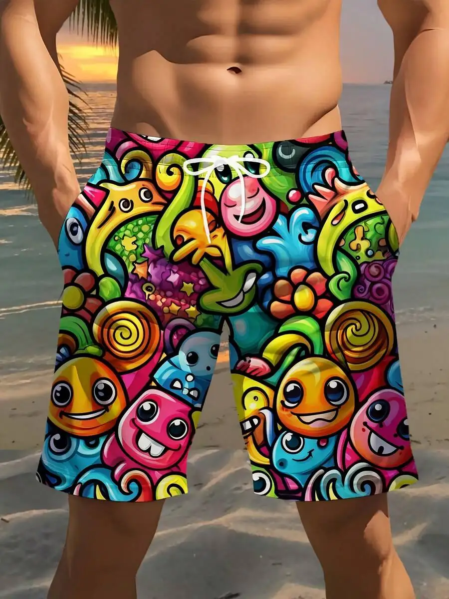 Mens Beach Shorts With Colorful Cartoon 3D Print Drawstring Waist Polyester Swim Trunks
Mens Beach Shorts With Colorful Cartoon 3D Print Drawstring Waist Polyester Swim Trunks