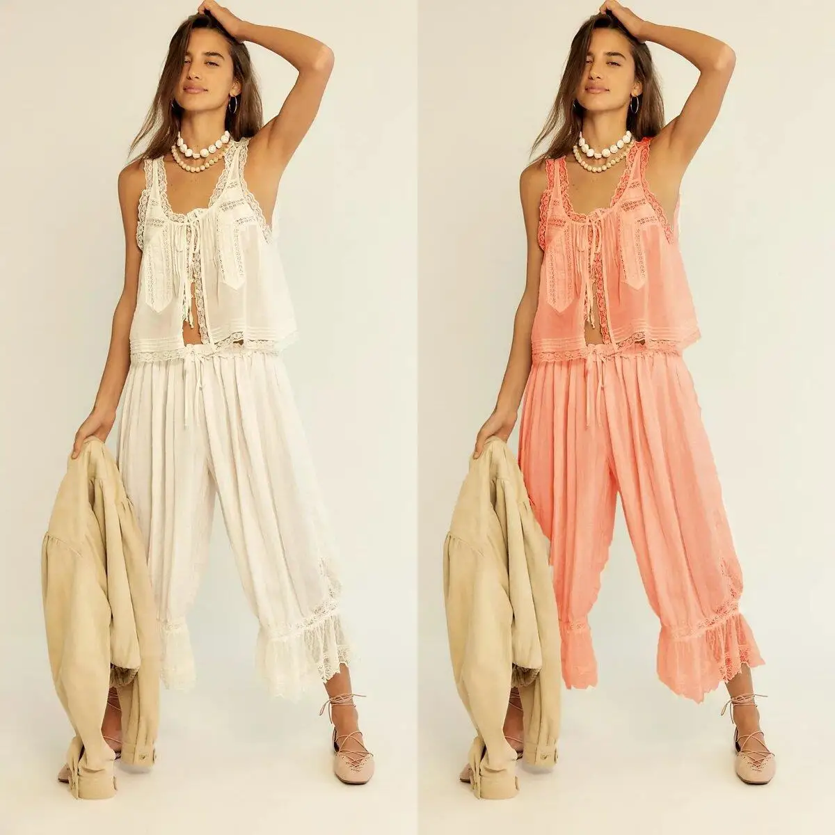 Women's Patchwork Lace Vest Set Cropped Pants Nine Points Pure Color Summer Fashion Commute Style Three-piece Set No Brand
Women's Patchwork Lace Vest Set Cropped Pants Nine Points Pure Color Summer Fashion Commute Style Three-piece Set No Brand