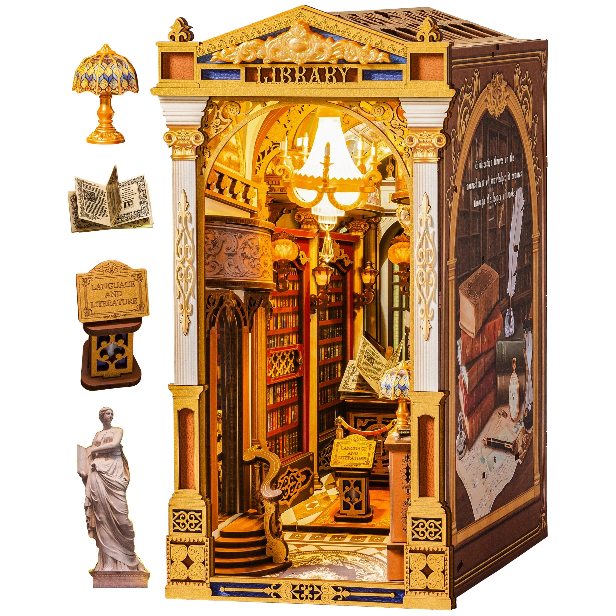 Rolife DIY Book Nook Kit Library of Wonders Bookends with LED Light for Bookshelf Decor 258PCS Wooden 3D Puzzle Model Building Kit for Book Lovers Gift for Adults
Rolife DIY Book Nook Kit Library of Wonders Bookends with LED Light for Bookshelf Decor 258PCS Wooden 3D Puzzle Model Building Kit for Book Lovers Gift for Adults