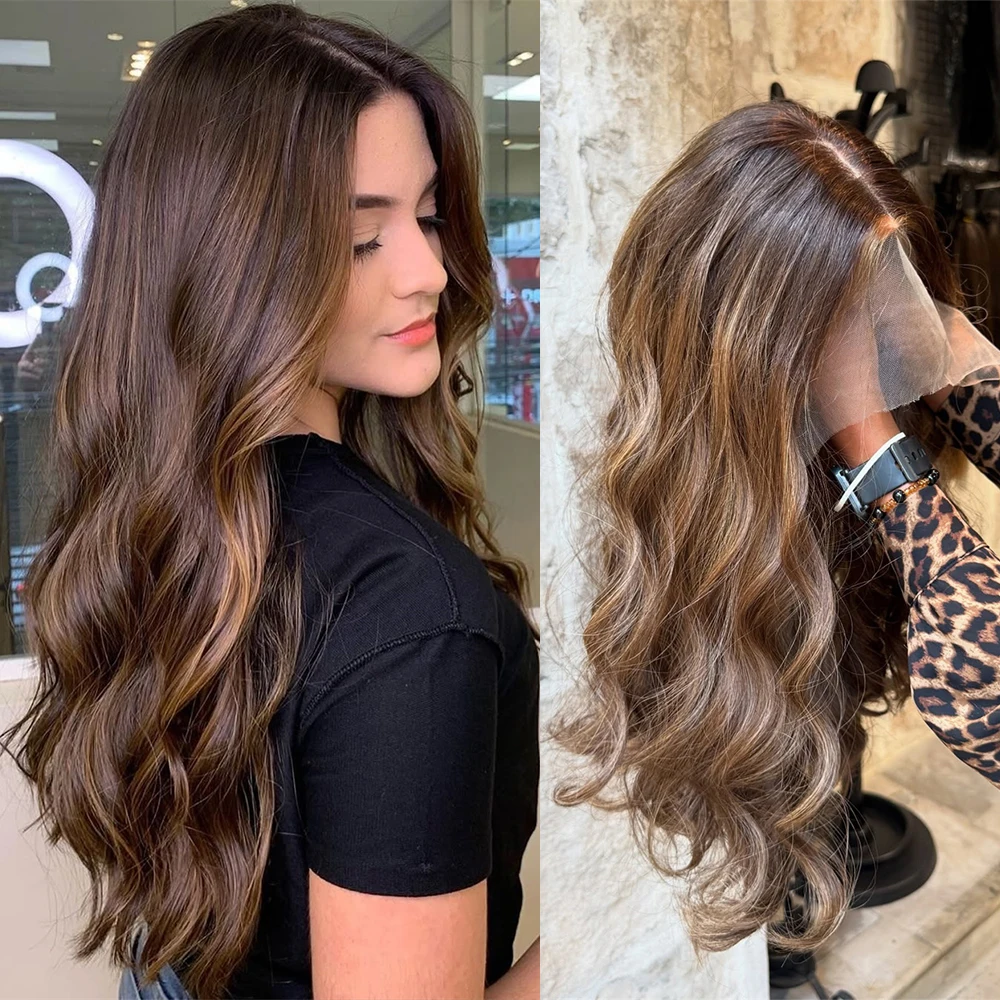 Long Wavy 28 Inch Blonde Brunette Wig High Heat Synthetic 13x4 Lace Frontal Wig Light Medium Dark Brown Highlights for Women
Long Wavy 28 Inch Blonde Brunette Wig High Heat Synthetic 13x4 Lace Frontal Wig Light Medium Dark Brown Highlights for Women