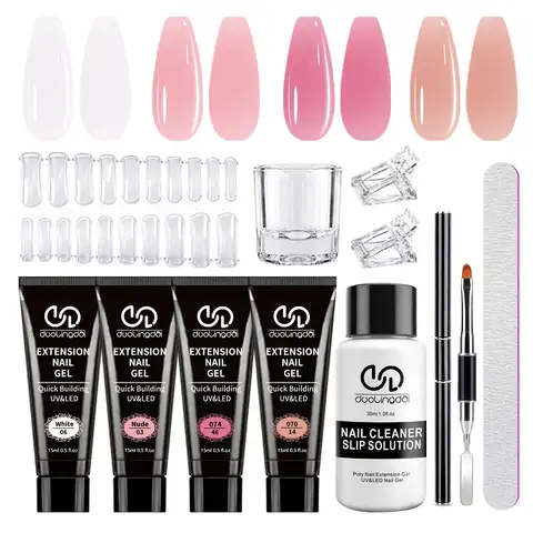 Kit de polygel, pour extension d'ongles, 4 teintes classiques de rose et de nude, gel de construction pour embellissement des ongles