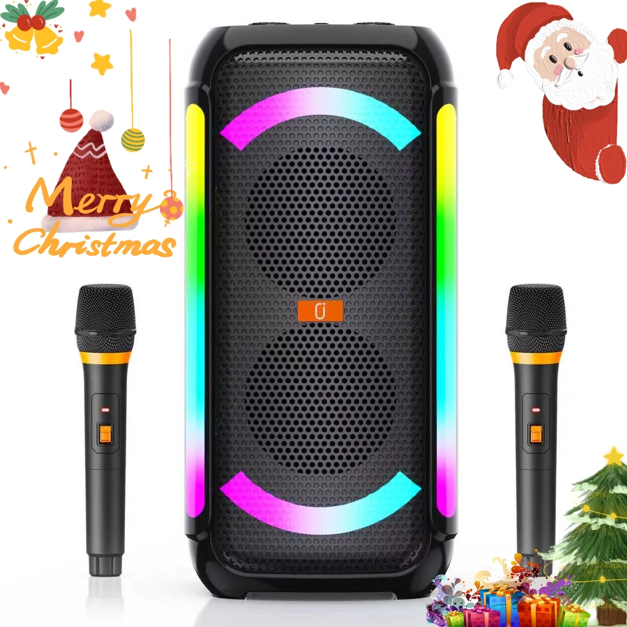 Karaoke Speaker with 2 Wireless Microphones, DJ Lights, Powerful Sound with Strong Bass, Compatible with USB/TF/AUX
Karaoke Speaker with 2 Wireless Microphones, DJ Lights, Powerful Sound with Strong Bass, Compatible with USB/TF/AUX