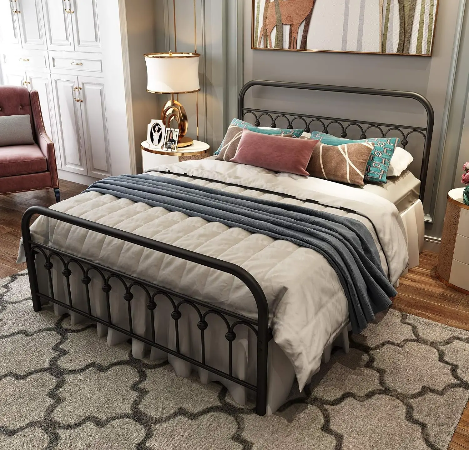 Metal Bed Frame Queen Size with Vintage Headboard and Footboard Platform Base Wrought Iron Bed Frame (Queen,Black)
Metal Bed Frame Queen Size with Vintage Headboard and Footboard Platform Base Wrought Iron Bed Frame (Queen,Black)