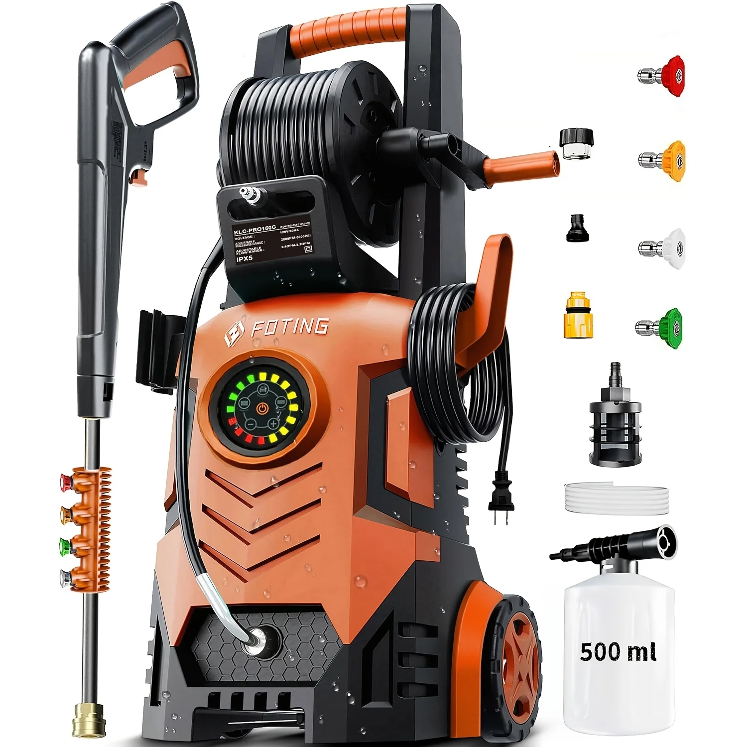 2025Upgraded Pressure Washer 5000PSI with IPX5 Adjustable Touch Screen, 34" Tall, 4 Quick Connect Nozzles, Inlet Hose&Filter&500mlFoam Cannon for Cars/Fences/Driveways/Home Cleaning, Yellow
2025Upgraded Pressure Washer 5000PSI with IPX5 Adjustable Touch Screen, 34" Tall, 4 Quick Connect Nozzles, Inlet Hose&Filter&500mlFoam Cannon for Cars/Fences/Driveways/Home Cleaning, Yellow