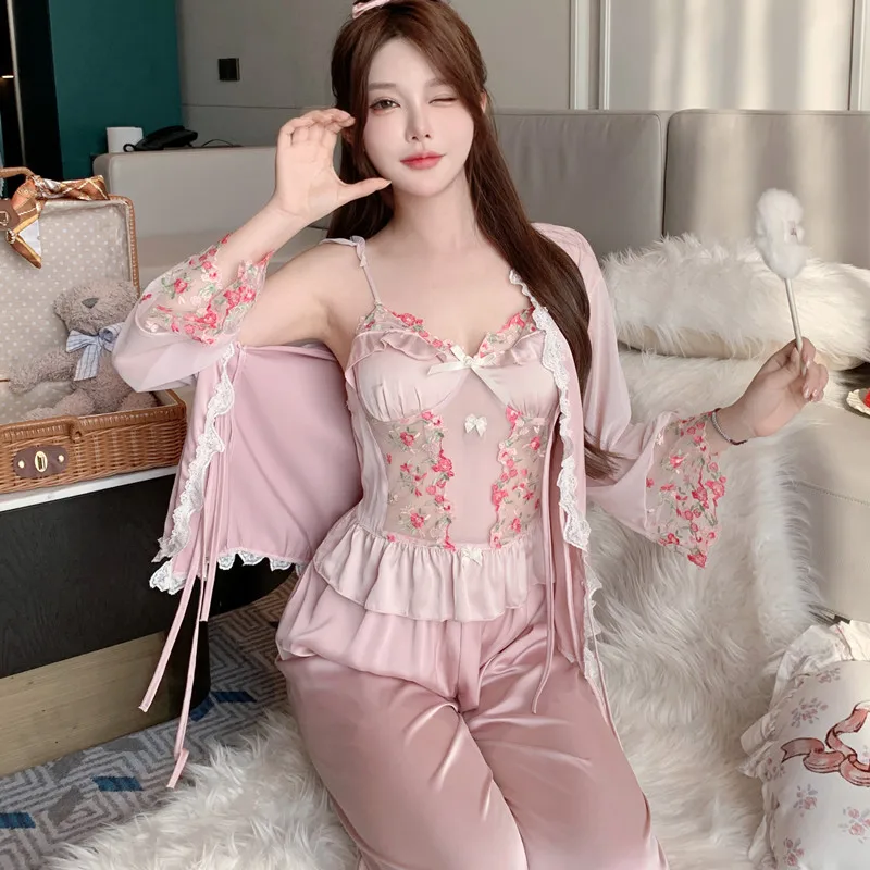 Elegant Embroidery Lace 4PCS Pajamas Set Women Casual Kimono Bathrobe Sexy Silky Rayon Sleepwear Nightwear Loose Home Clothes
Elegant Embroidery Lace 4PCS Pajamas Set Women Casual Kimono Bathrobe Sexy Silky Rayon Sleepwear Nightwear Loose Home Clothes