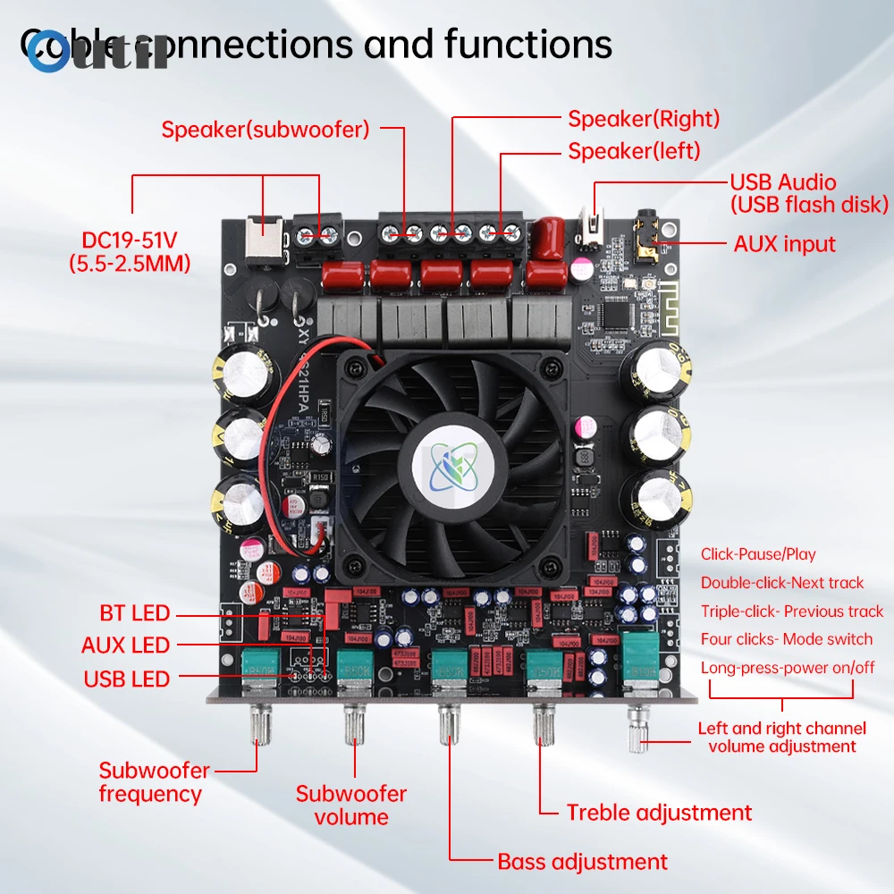Bluetooth Power Amplifier Board 2.1 Ch Class D USB 300W*2+600W TPA3255 Sound Card Subwoofer Theater Audio Stereo Equalizer Amp 
Bluetooth Power Amplifier Board 2.1 Ch Class D USB 300W*2+600W TPA3255 Sound Card Subwoofer Theater Audio Stereo Equalizer Amp