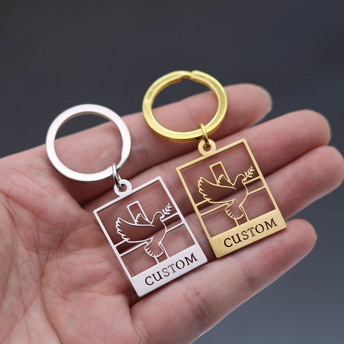 QIAMNI Peace Dove Bird Cross Keychain Personalized Custom Name Key Chain Stainless Steel Laser Engraved Text Nameplate Keyring
QIAMNI Peace Dove Bird Cross Keychain Personalized Custom Name Key Chain Stainless Steel Laser Engraved Text Nameplate Keyring