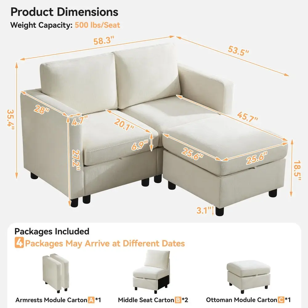 58Modular Sectional Loveseat Sofa with Storage, Comfy Office L Shaped Sofa Couch, Chenille Love Seat Modular Sectional Couch wi
58Modular Sectional Loveseat Sofa with Storage, Comfy Office L Shaped Sofa Couch, Chenille Love Seat Modular Sectional Couch wi
