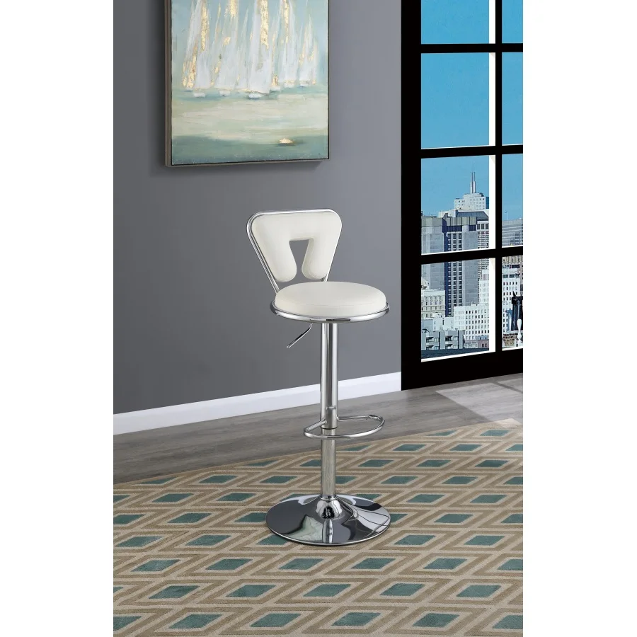 Adjustable Bar stool Gas lift Chair White Faux Leather Chrome Base metal frame Modern Stylish Set of 2 Chairs
Adjustable Bar stool Gas lift Chair White Faux Leather Chrome Base metal frame Modern Stylish Set of 2 Chairs