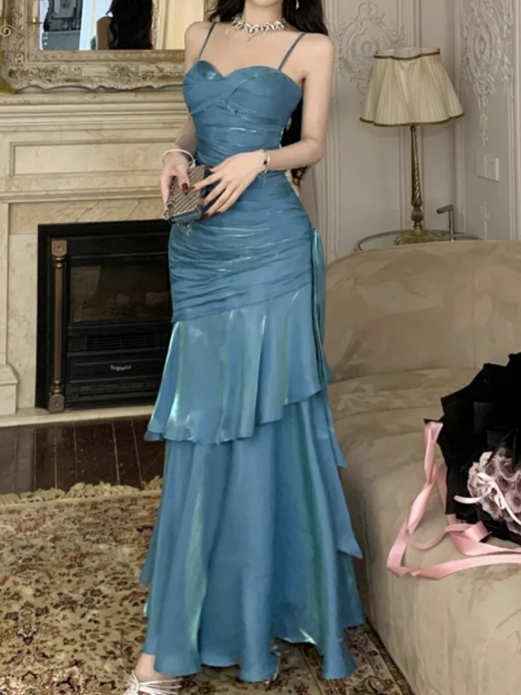 Elegant Solid Party Dress for Women Sexy Spaghetti Strap Sleeveless Evening Dresses Summer Spring Slim Waist Vestidos Long Robe
Elegant Solid Party Dress for Women Sexy Spaghetti Strap Sleeveless Evening Dresses Summer Spring Slim Waist Vestidos Long Robe