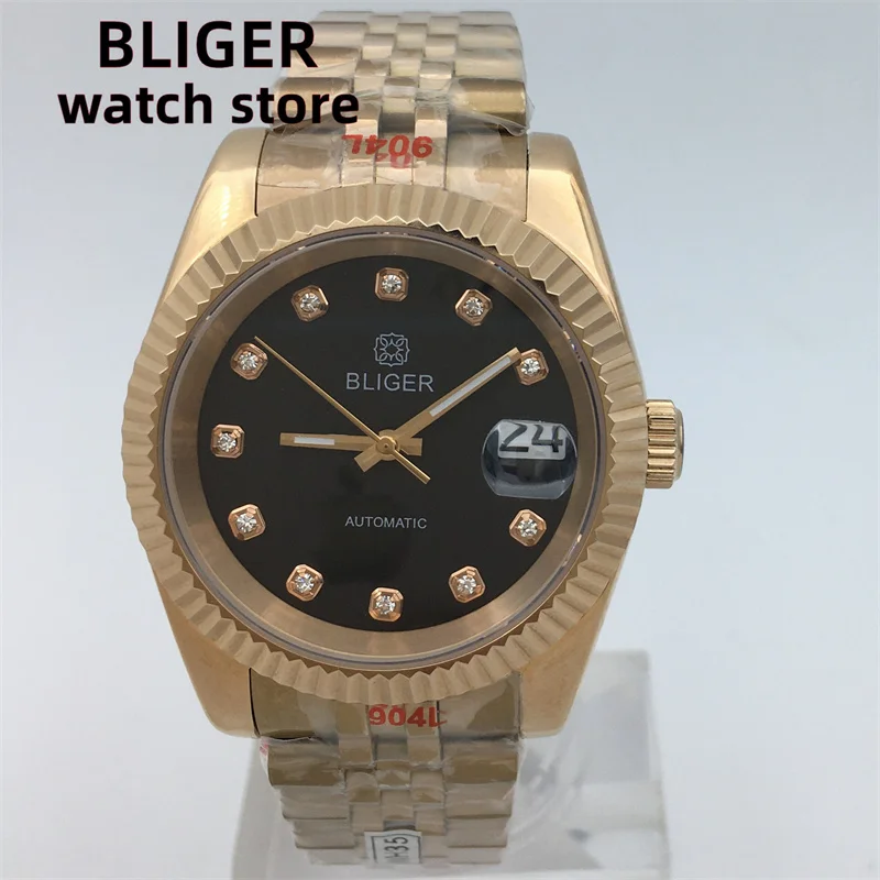 BLIGER 36MM 39mm NH35 Movement Men's Automatic Mechanical Watch Black dial Sapphire glass Rose gold case Silver Jubilee bracelet
BLIGER 36MM 39mm NH35 Movement Men's Automatic Mechanical Watch Black dial Sapphire glass Rose gold case Silver Jubilee bracelet