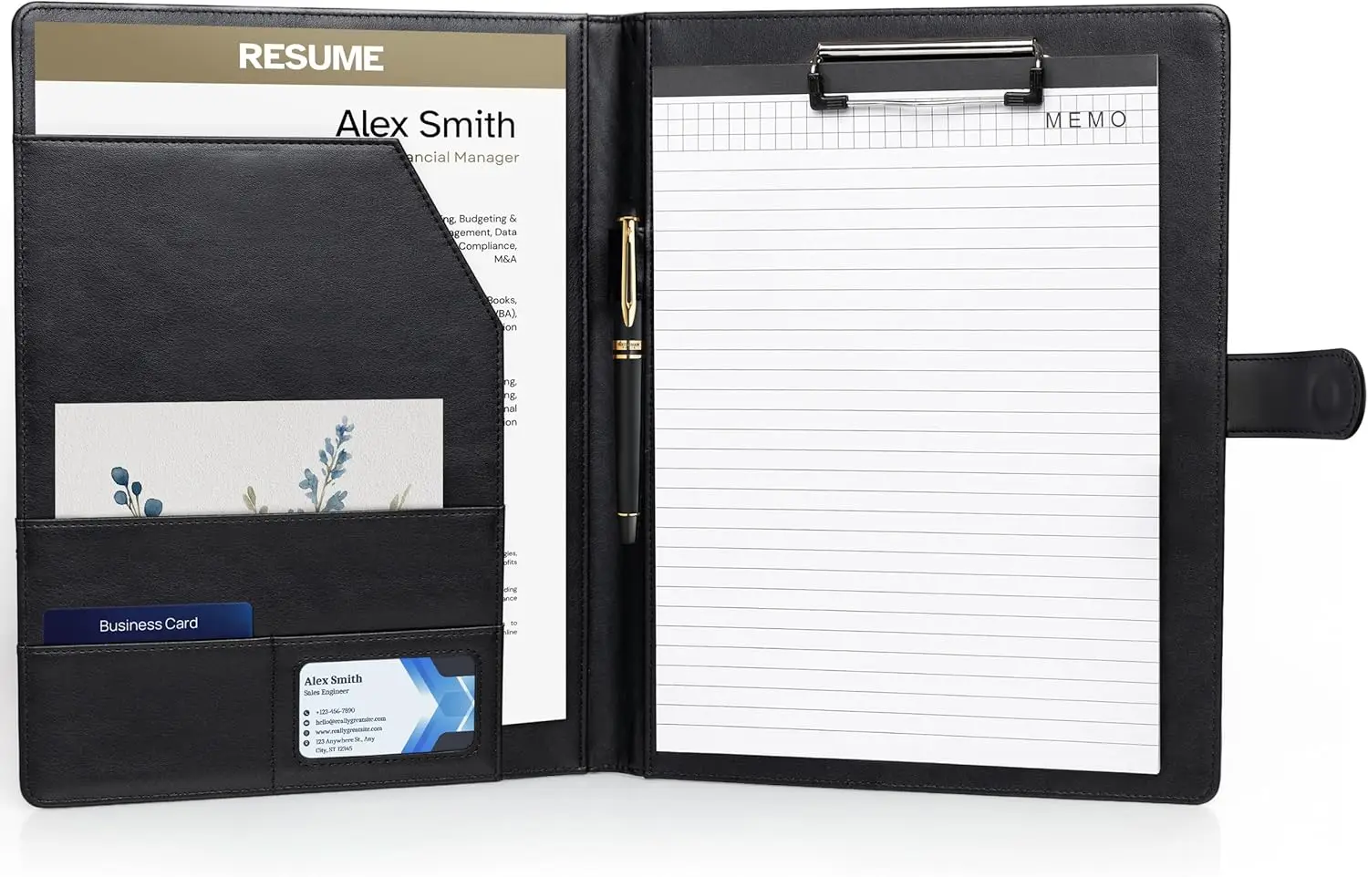 A4 Faux Leather Padfolio with Notepad, Clipboard, Resume Folder, Business Card Holder - Black
A4 Faux Leather Padfolio with Notepad, Clipboard, Resume Folder, Business Card Holder - Black