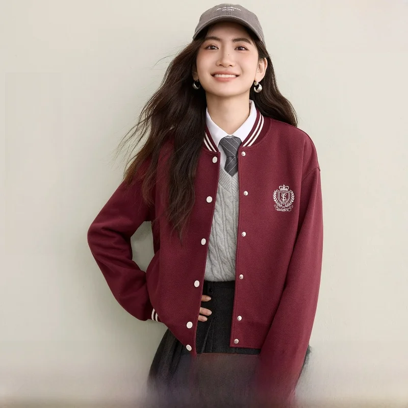 Loose Fit Women's College Style Baseball Jacket Embroidered Badge Striped Air Layered Slimming Cotton Long Sleeve Coat
Loose Fit Women's College Style Baseball Jacket Embroidered Badge Striped Air Layered Slimming Cotton Long Sleeve Coat