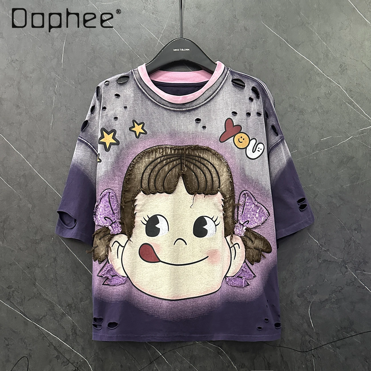 2025 Spring Summer Heavy Industry Hole Design Cartoon Short-sleeved T-shirt Women's Loose Sticker Sequined Top Kawaii Clothes
2025 Spring Summer Heavy Industry Hole Design Cartoon Short-sleeved T-shirt Women's Loose Sticker Sequined Top Kawaii Clothes