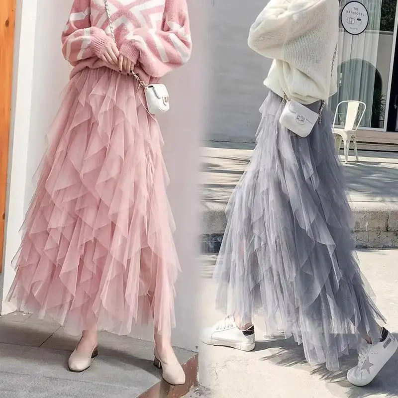 Spring AutumnTulle Long Maxi Skirt Women Fashion Korean Cute Pink High Waist Pleated Skirt Mesh Female irregular Tulle Skirts
Spring AutumnTulle Long Maxi Skirt Women Fashion Korean Cute Pink High Waist Pleated Skirt Mesh Female irregular Tulle Skirts