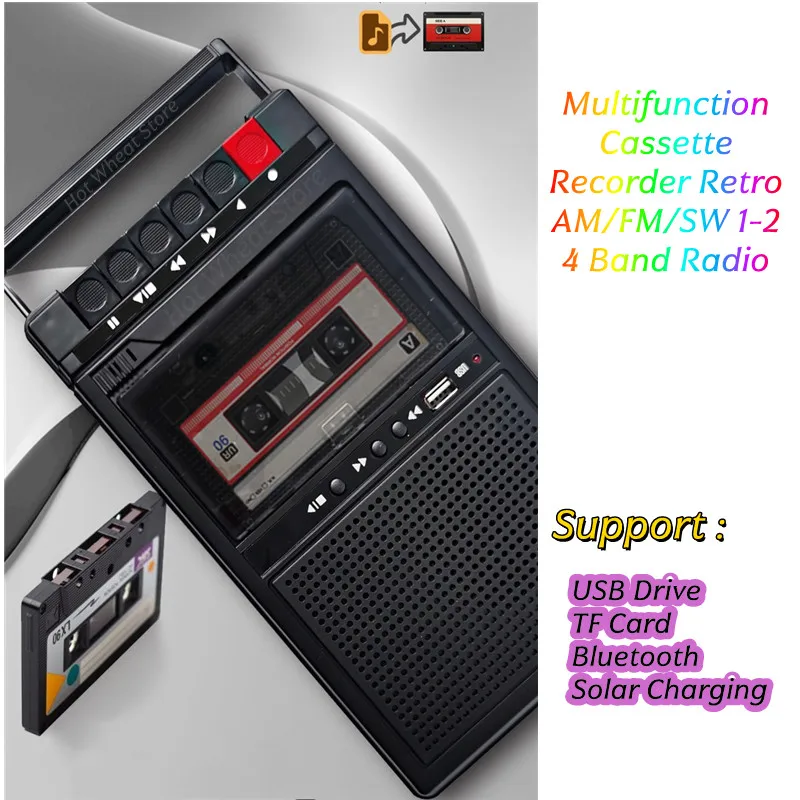 Bluetooth-динамик с солнечной зарядкой, многофункциональный кассетный рекордер, ретро AM/FM/SW-12, 4-полосный радиоприемник, поддержка USB TF-карты, MP3-плеер
Bluetooth-динамик с солнечной зарядкой, многофункциональный кассетный рекордер, ретро AM/FM/SW-12, 4-полосный радиоприемник, поддержка USB TF-карты, MP3-плеер