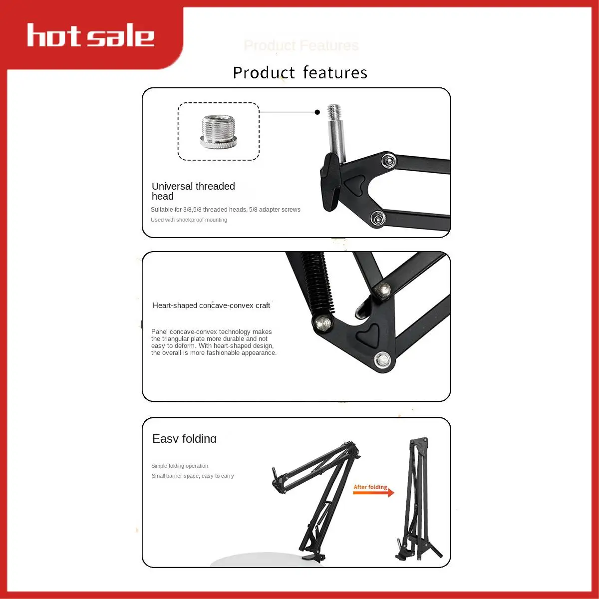 AC22-Heavy Duty Microphone Adjustable Suspension Boom Arm Stand Microphone Holder For Voice Recording
AC22-Heavy Duty Microphone Adjustable Suspension Boom Arm Stand Microphone Holder For Voice Recording