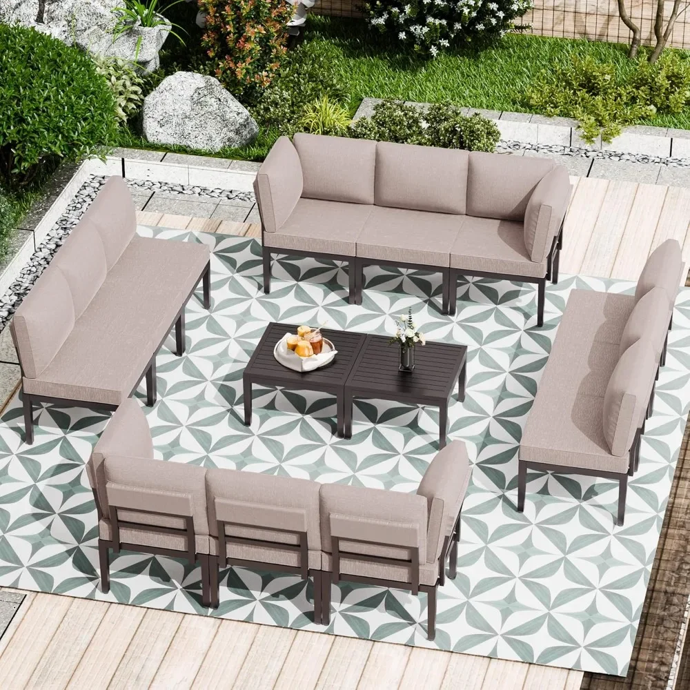 Outdoor Metal Sectional Sofa with Thick Cushion and Coffee Table, 14 Pieces Modern Outdoor Conversation Set, Patio Furniture Set
Outdoor Metal Sectional Sofa with Thick Cushion and Coffee Table, 14 Pieces Modern Outdoor Conversation Set, Patio Furniture Set