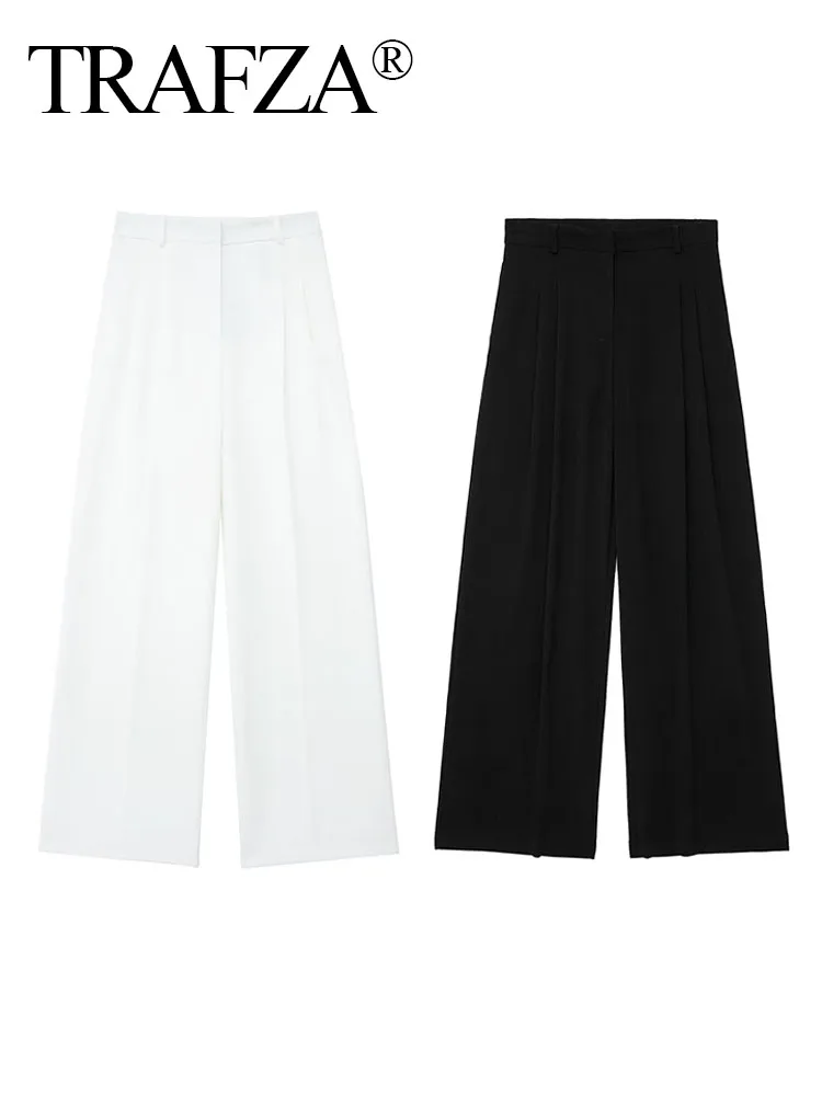 TRAFZA Woman Casual Vintage Folds Side Pockets Decorate Slim Long Pants Women Elegant Solid High Waist Zipper Wide Leg Trousers
TRAFZA Woman Casual Vintage Folds Side Pockets Decorate Slim Long Pants Women Elegant Solid High Waist Zipper Wide Leg Trousers