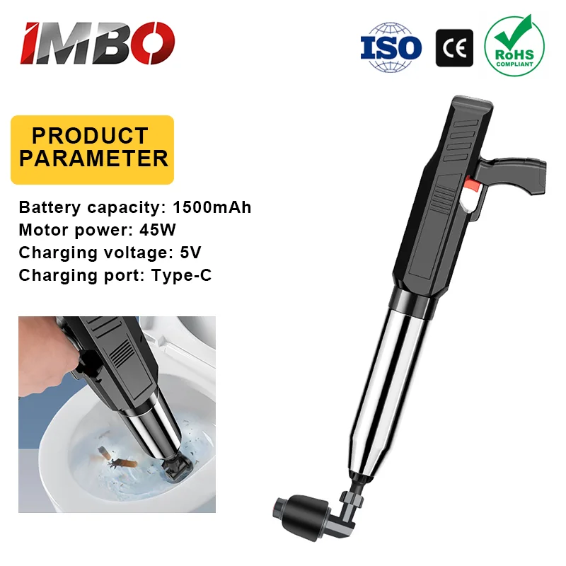 Electric Drain Cleaner High Pressure Air 4-8bar Adjustable 304 Stainless Steel for Toilet/Sink/Floor Type-C USB Charging
Electric Drain Cleaner High Pressure Air 4-8bar Adjustable 304 Stainless Steel for Toilet/Sink/Floor Type-C USB Charging