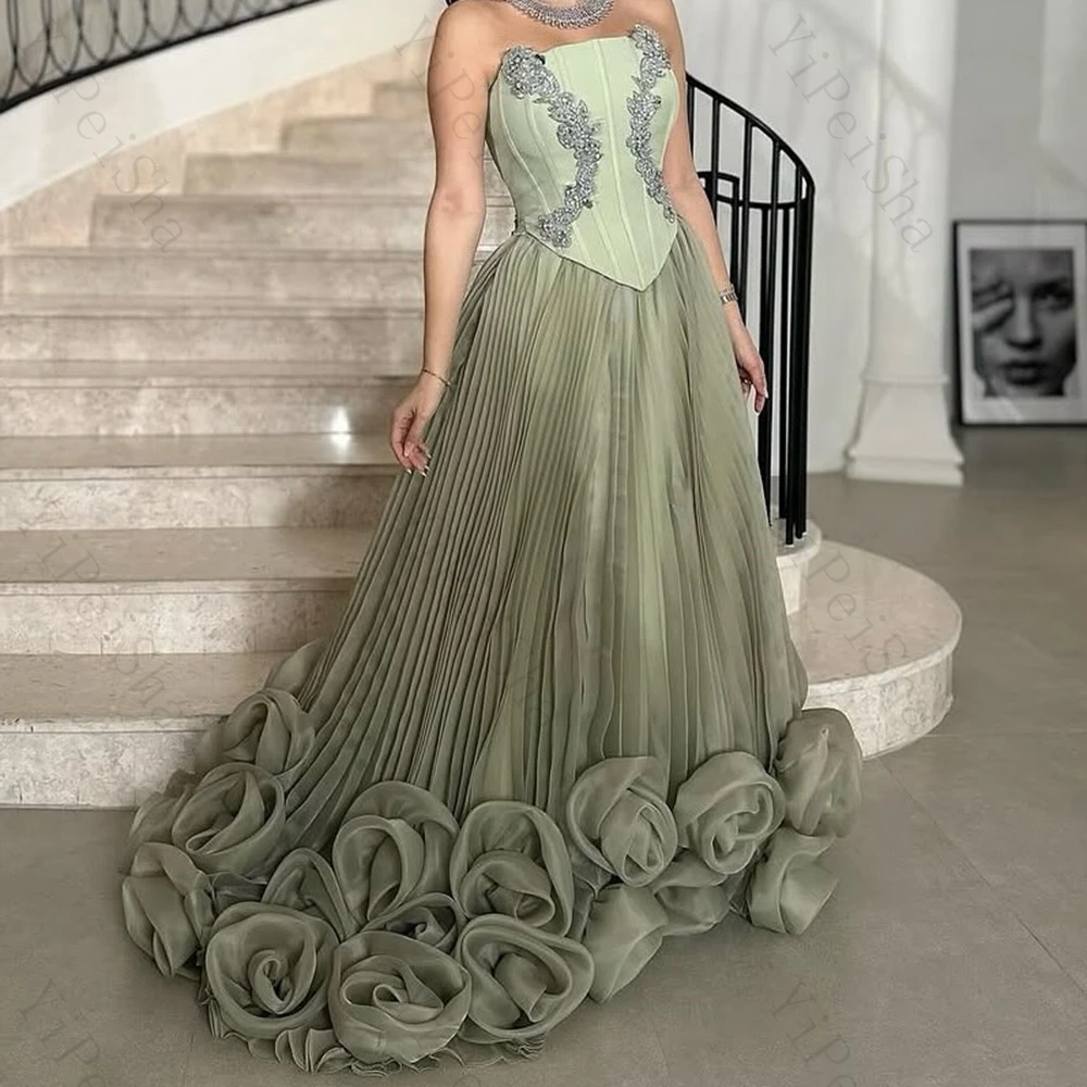Customized A-line Evening Dresses Floor-length Strapless Sleeveless Prom Gown Fashion Flowers Crystal Simple Draped Party Gown
Customized A-line Evening Dresses Floor-length Strapless Sleeveless Prom Gown Fashion Flowers Crystal Simple Draped Party Gown