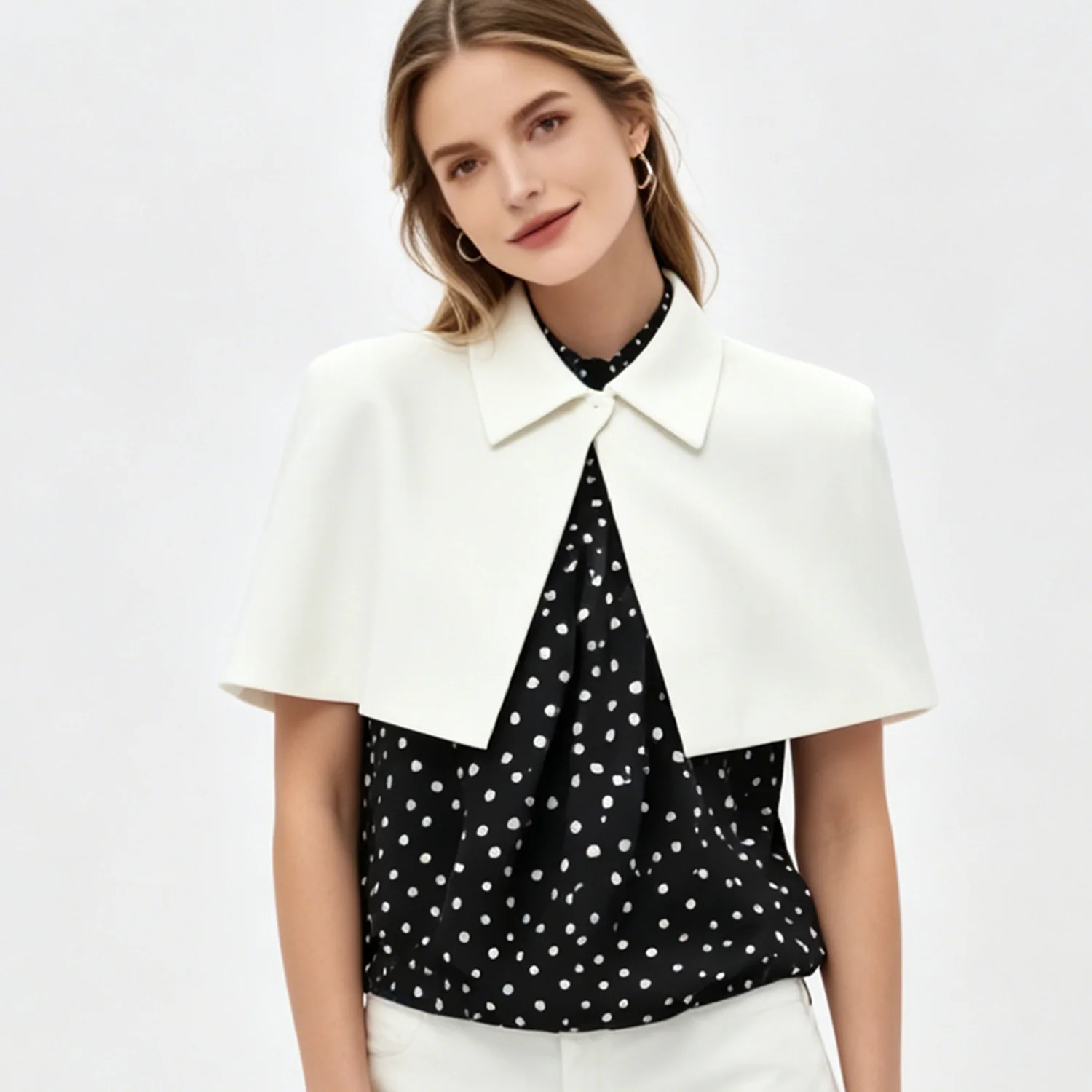 LIMO White Cropped Cape Blazer for Women Elegant Short Sleeve Lapel Collar Office Party Outerwear
LIMO White Cropped Cape Blazer for Women Elegant Short Sleeve Lapel Collar Office Party Outerwear