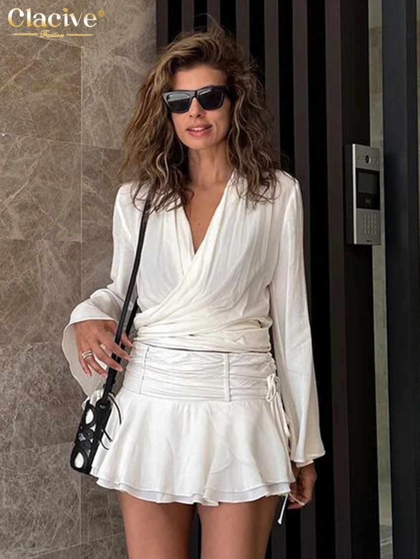 Clacive Fashion Loose White 2 Pieces Set For Woman 2025 Elegant Long Sleeve Crop Top With High Waist Mini Skirt Set Female 
Clacive Fashion Loose White 2 Pieces Set For Woman 2025 Elegant Long Sleeve Crop Top With High Waist Mini Skirt Set Female